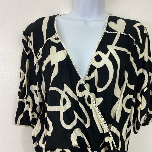 Farm Rio Sinead Jumpsuit Heart Print Sz Large Black Valentines Wide Leg Chic - Picture 4 of 14